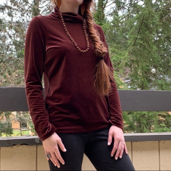 Talbots Sweaters - Talbots luxurious cowl-neck Velour Velvet rich brown stretchy Sweater Sz M soft